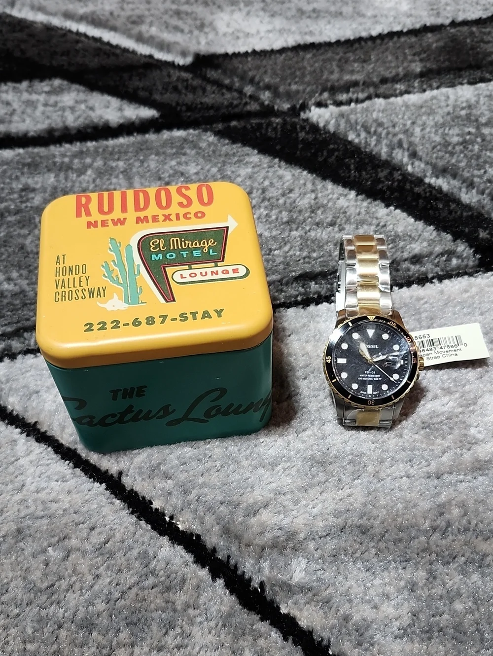 FOSSIL BLUE DIVE FB-01 TWO-TONE STAINLESS STEEL SILVER/BLACK THREE-HAND WATCH